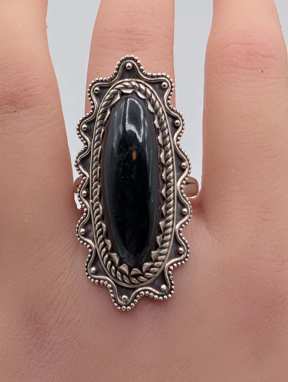 Vintage 925 Sterling Silver Black Onyx Southwest Ring 10.94g